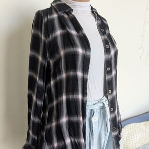 Black and White Plaid Button-Up Shirt